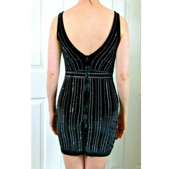 Sexy Mini Dress Black Velvet Pearls Rhinestones Party British Womens US Size SP - Picture 3 of 10